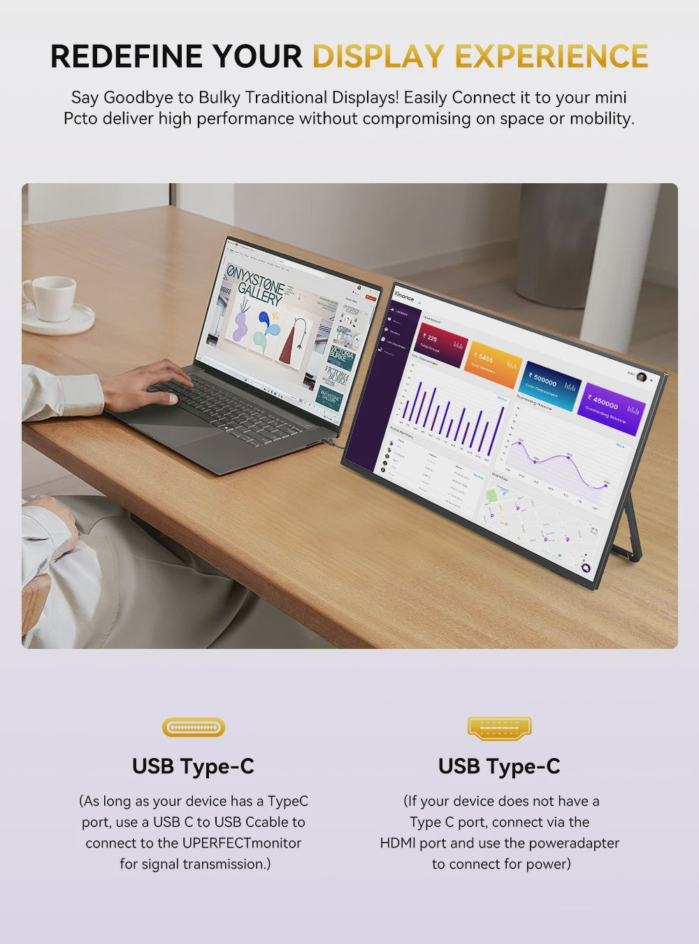 Uperfect 21.4" Draagbare Monitor - 1080P FHD, 100Hz, IPS Scherm, Ideaal voor Gaming & Laptops