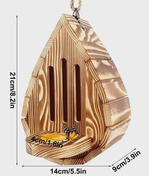Houten Vlinderhuisje met Voederbakje & Ophangtouw - Decoratief Bijenhotel voor Tuin & Balkon