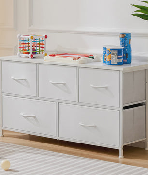 Stijlvolle Ladekast met 5 Stoffen Lades - Stalen Frame - Hout-look