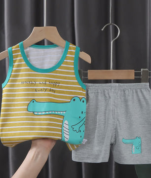 Zomer Set Kinderen: Katoenen Mouwloos Vest & Shorts met Leuke Prints