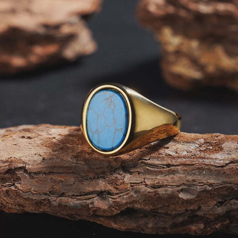 Unisex Vintage Ringen van Roestvrij Staal met Natuursteen (Onyx, Tijgeroog, Lapis Lazuli)