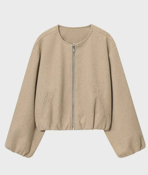 Dames Cropped Bomberjack met Rits - Zachte Stijlvolle Jas met Lange Mouwen
