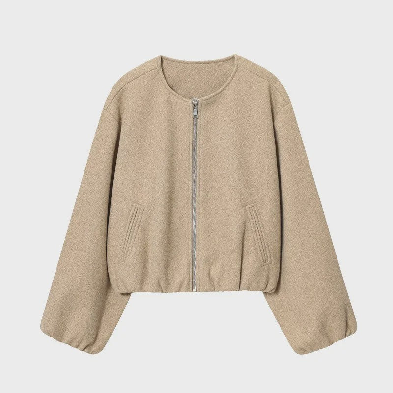 Dames Cropped Bomberjack met Rits - Zachte Stijlvolle Jas met Lange Mouwen