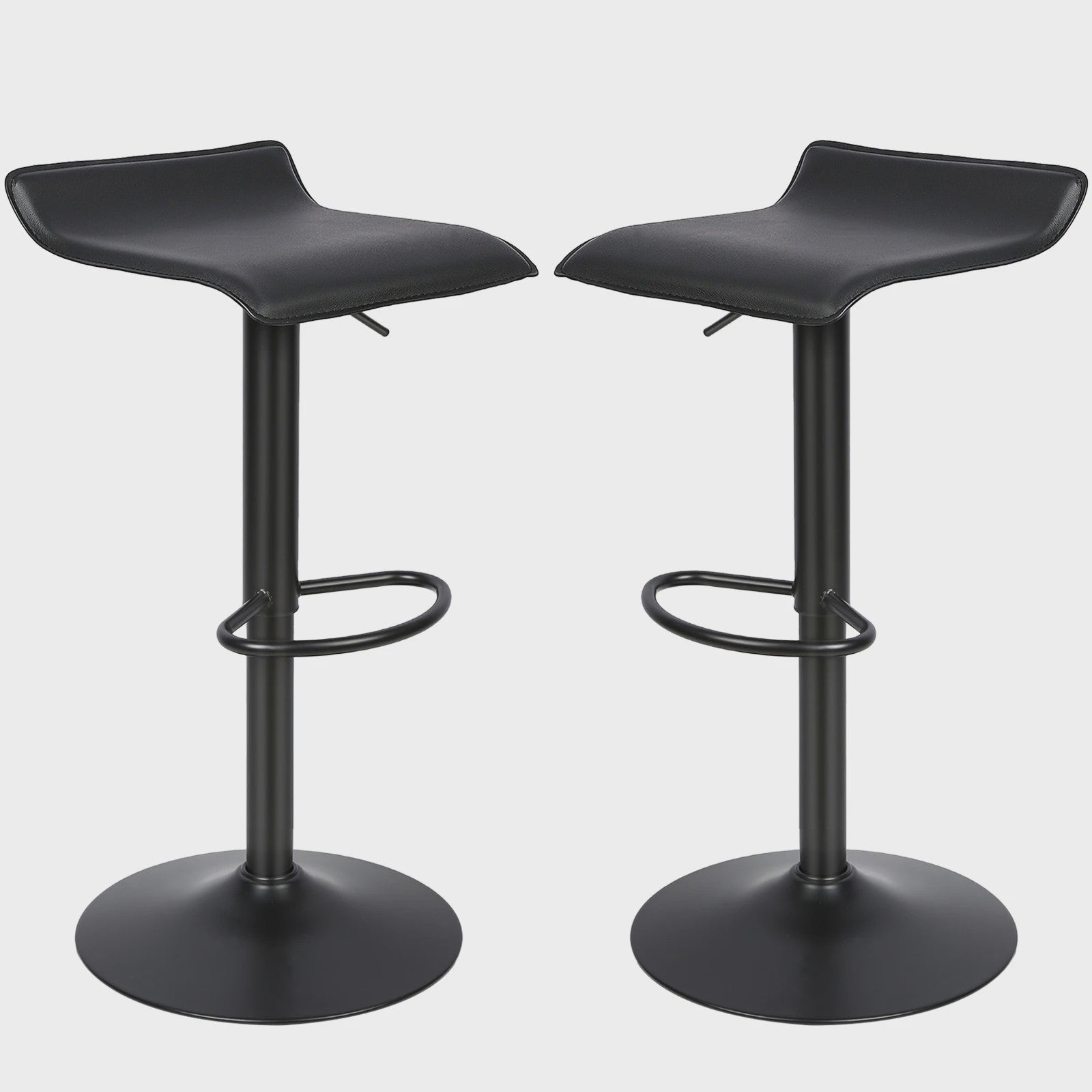 Set van 2 Zwarte Barstoelen met Leerlook, 360° Draaibaar en In Hoogte Verstelbaar