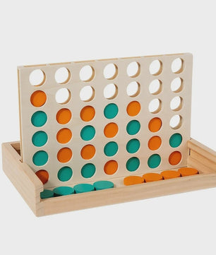 Houten Vier Op Een Rij Spel - Draagbaar Strategisch Bordspel voor 2 Spelers