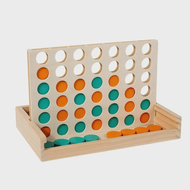 Houten Vier Op Een Rij Spel - Draagbaar Strategisch Bordspel voor 2 Spelers