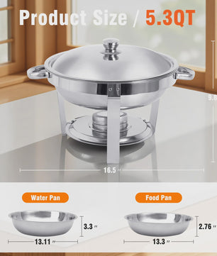 RVS Buffet Chafing Dish Set (5L) - Rond, met Deksel - Ideaal voor Feesten & Buffetten