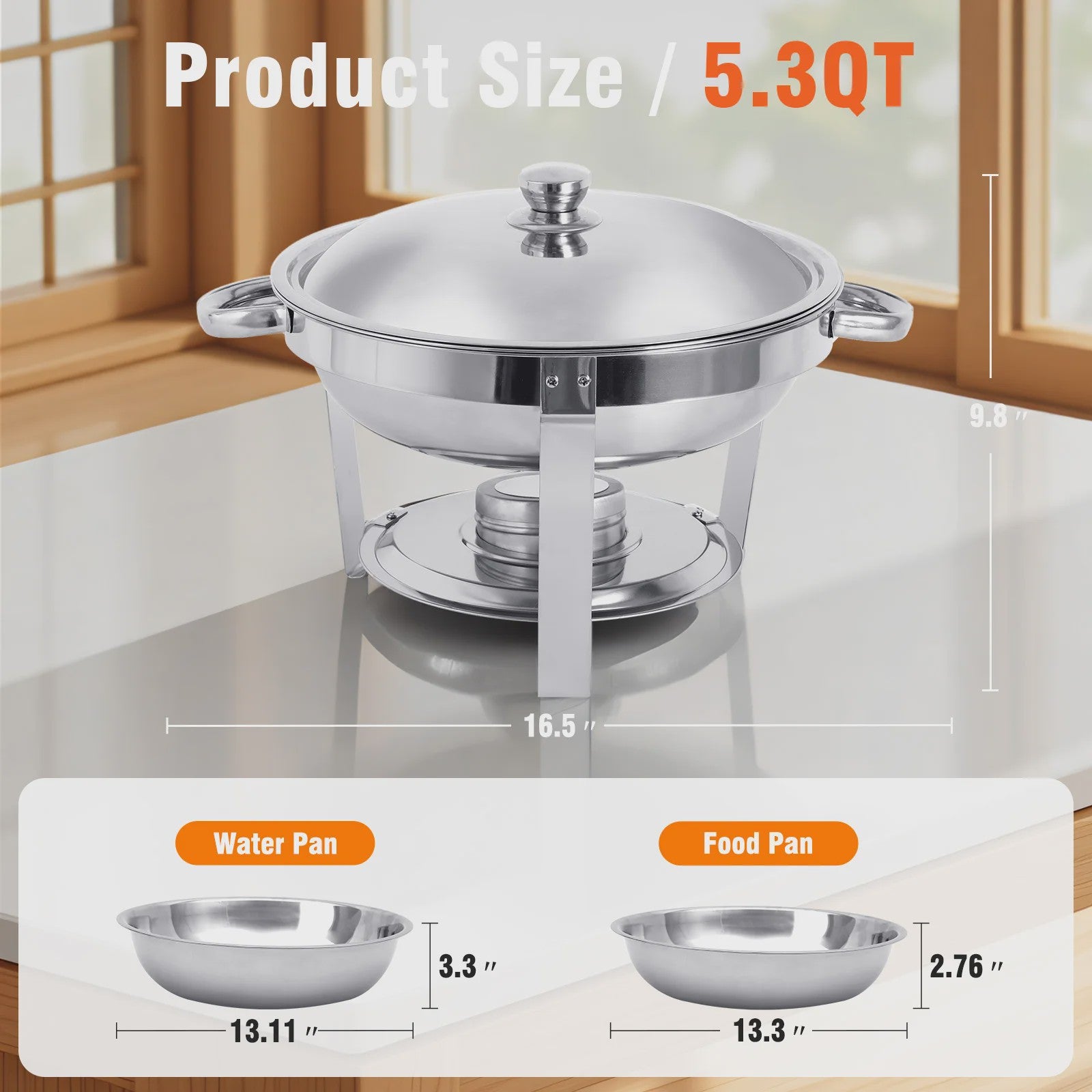 RVS Buffet Chafing Dish Set (5L) - Rond, met Deksel - Ideaal voor Feesten & Buffetten