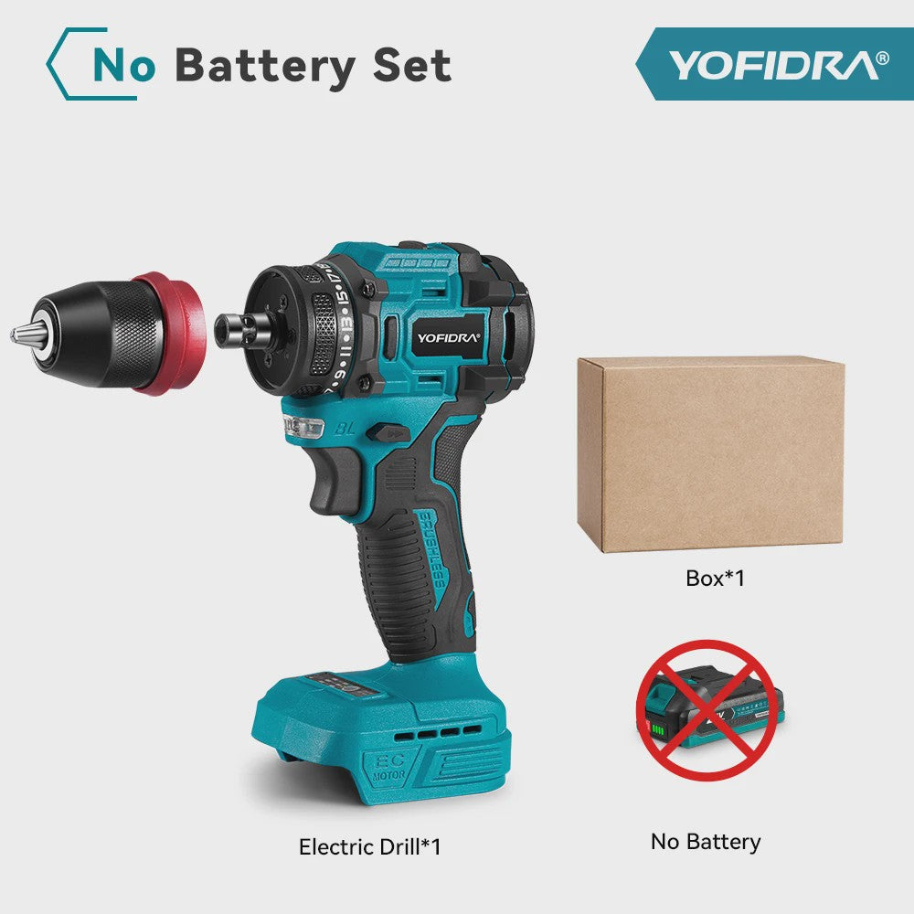 YOFIDRA 21V Brushless Accuboormachine - 10mm Klopboorfunctie, 24 Versnellingen