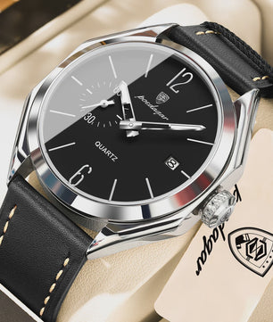 POEDAGAR Herenhorloge Leer - Zakelijk & Casual Kwarts Horloge met Datum & Waterdicht