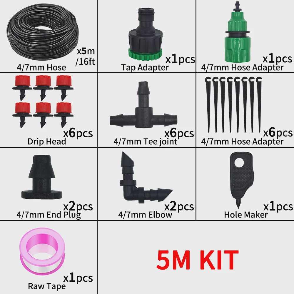 Micro Druppels Irrigatie Systeem Kit - Verstelbare Druppelaars voor Tuin, Terras & Gazon