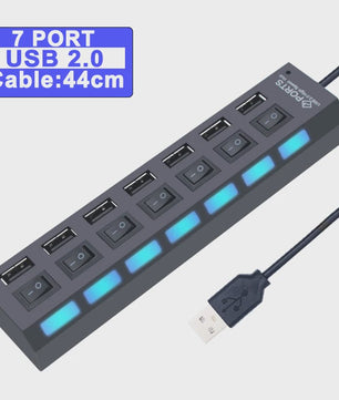 USB Hub 3.0/2.0 met 4 of 7 poorten, individuele schakelaars en LED-indicatoren