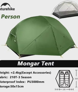 Naturehike Mongar 2-Persoons Tent: Ultralicht, Waterdicht & Duurzaam voor Outdoor Avonturen