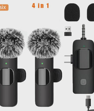 Basix 4-in-1 Draadloze Lavalier Microfoon voor iPhone & Android - Mini Microfoon met Noise Cancelling