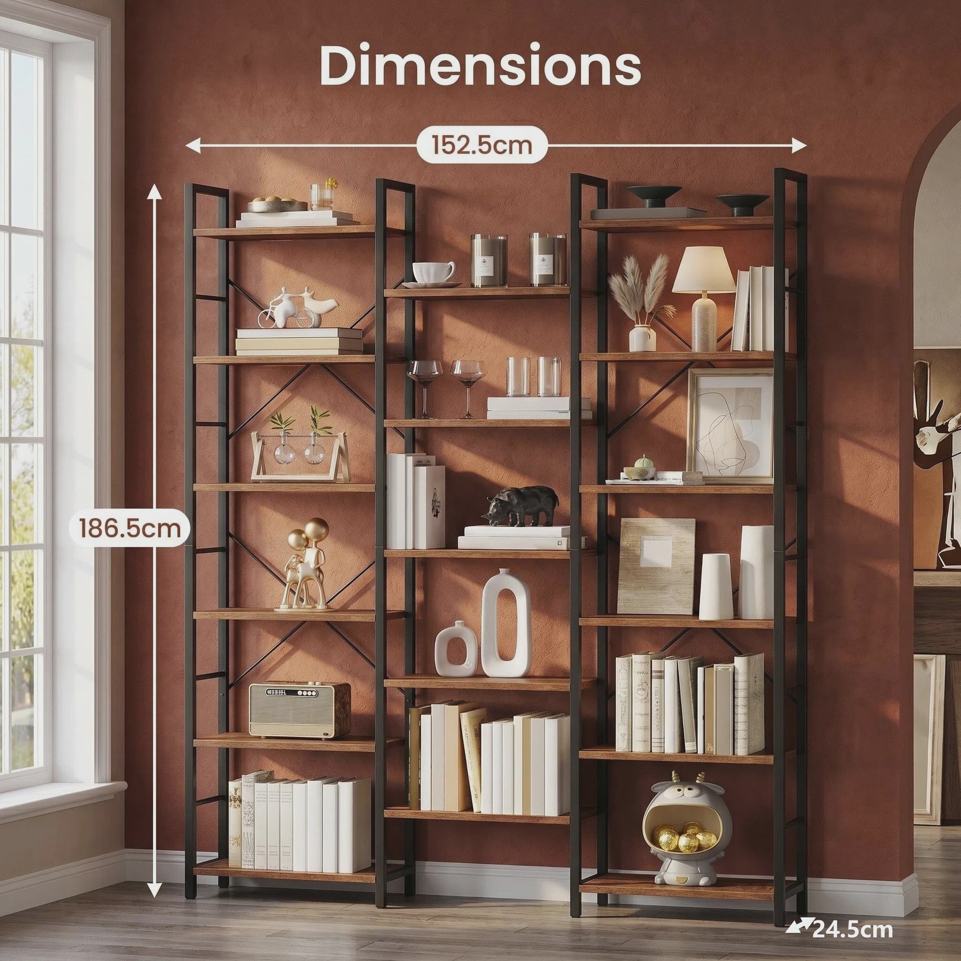 Stellingkast met 17 Vakken en Verstelbare Planken - Metaal Frame Boekenkast