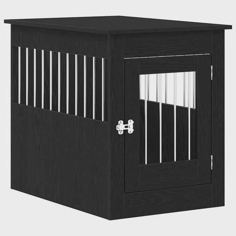 Hondenbench Meubel Zwart Eikenhout - Stijlvolle Hondenkennel & Bijzettafel voor Kleine tot Middelgrote Honden (55x80x68 cm)