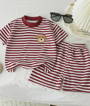 Zomerse Kinderkleding Set: Gestreept T-shirt met Korte Mouw en Short