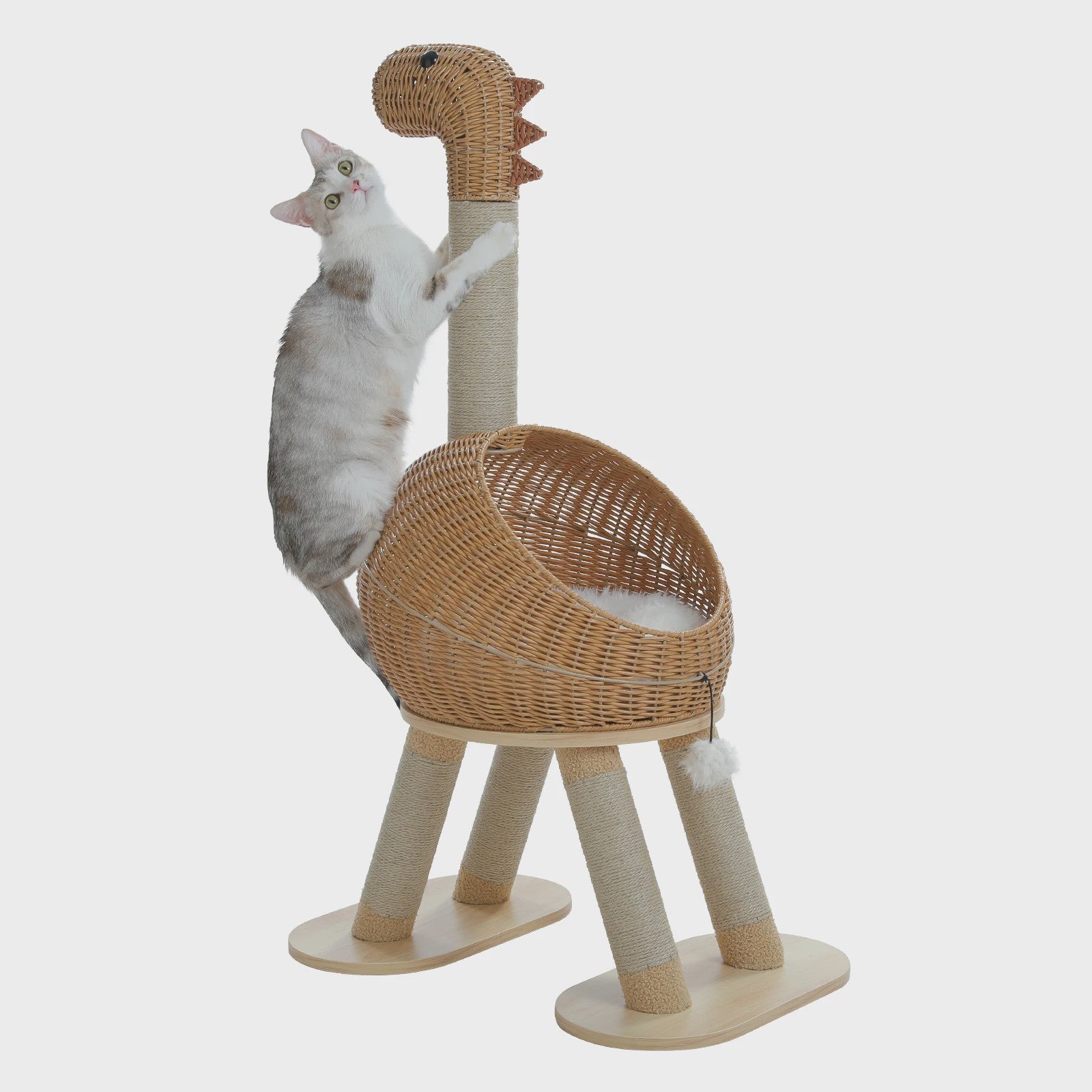 Dino Kattenkrabpaal met Mand en Sisalpaal - Rattan Design