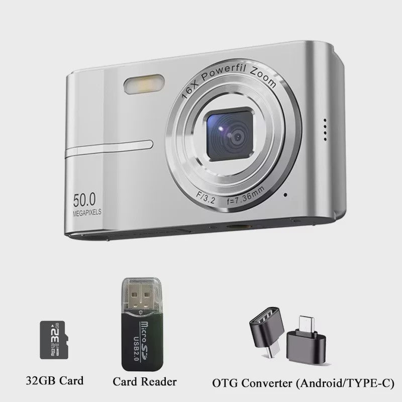 50MP Digitale Camera met 16x Zoom & 4K Video - Ideaal voor Studenten & Outdoor Avonturen
