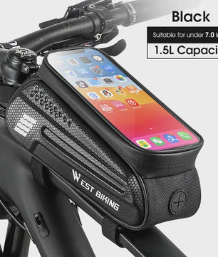 WEST BIKING Fietsstuurtas 7 inch Waterdicht Frame Tas met Touchscreen & 1.5L Capaciteit