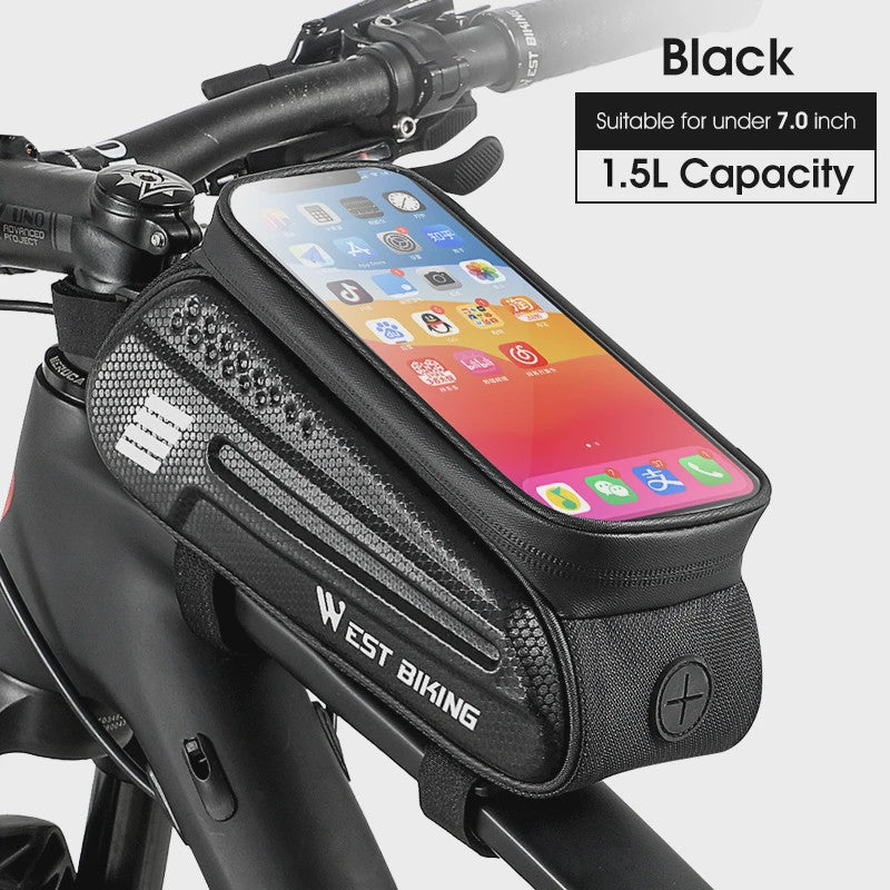 WEST BIKING Fietsstuurtas 7 inch Waterdicht Frame Tas met Touchscreen & 1.5L Capaciteit
