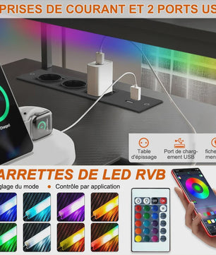 L-vormige Gaming Bureau 136x75cm met LED Verlichting en USB Poort - Ideaal voor Gamers en Werk