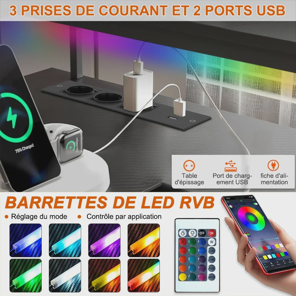 L-vormige Gaming Bureau 136x75cm met LED Verlichting en USB Poort - Ideaal voor Gamers en Werk