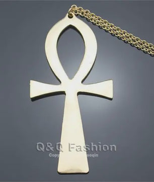 Vintage Egyptische Ankh Kruis Ketting - Grote Hanger met Lange Ketting