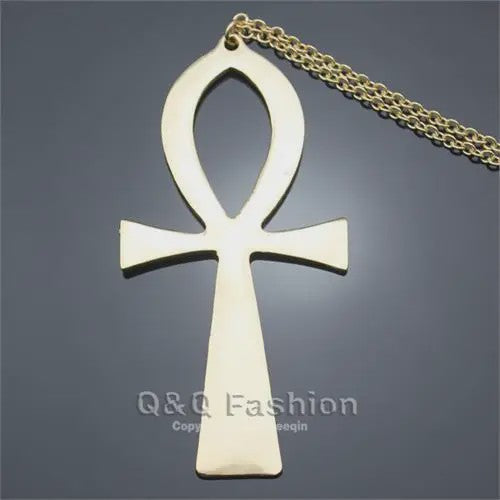 Vintage Egyptische Ankh Kruis Ketting - Grote Hanger met Lange Ketting