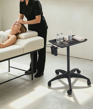 Verstelbare Salon Trolley met Wielen - Zwarte Werkwagen voor Kappers en Barbers
