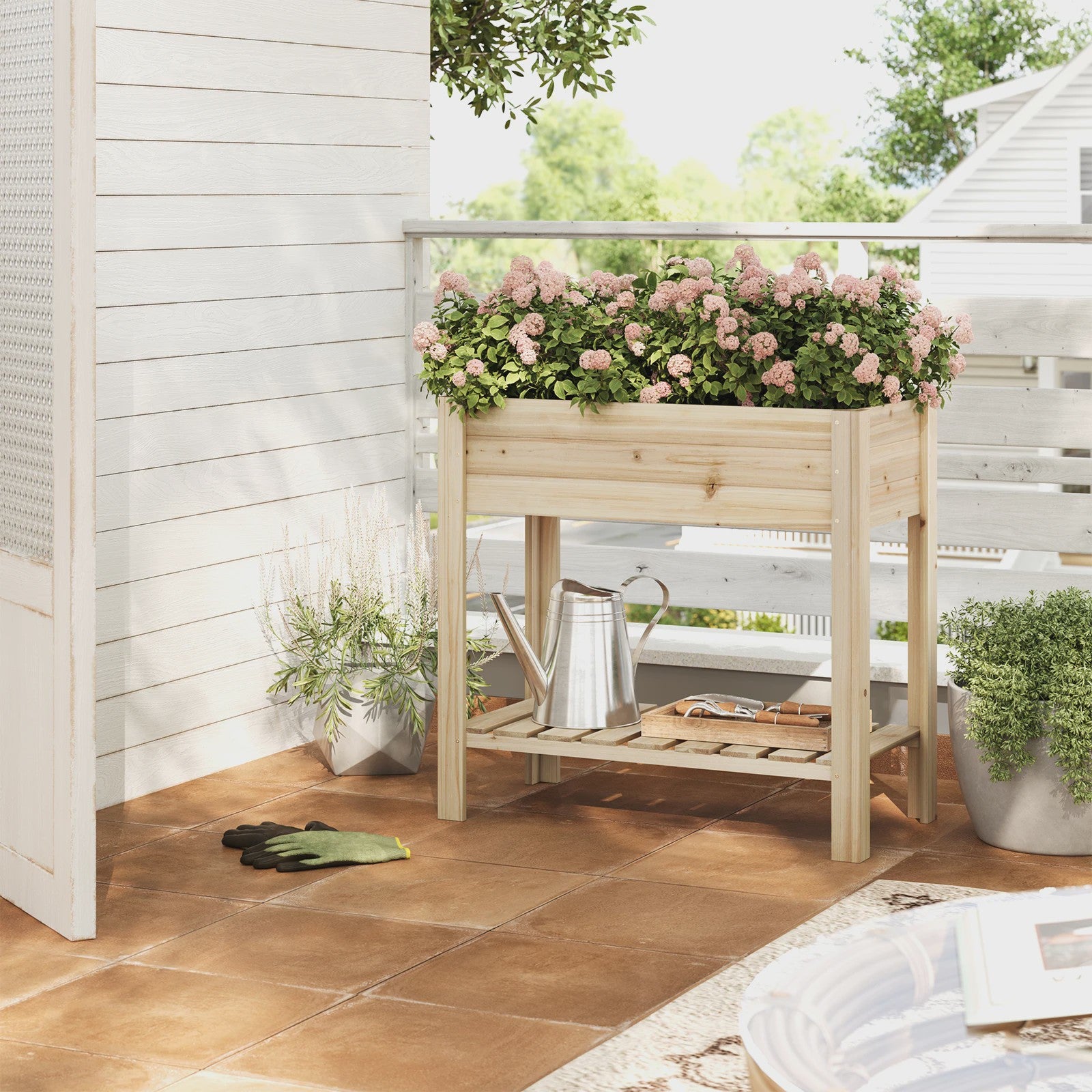 Houten Verhoogd Plantenbak met Plank - 80x75x40cm - Tuin & Balkon