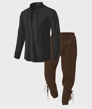 Middeleeuws Piraten Kostuum Set: Shirt met Vetersluiting en Broek