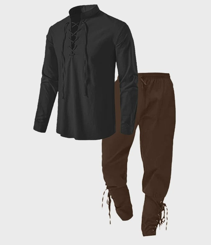 Middeleeuws Piraten Kostuum Set: Shirt met Vetersluiting en Broek