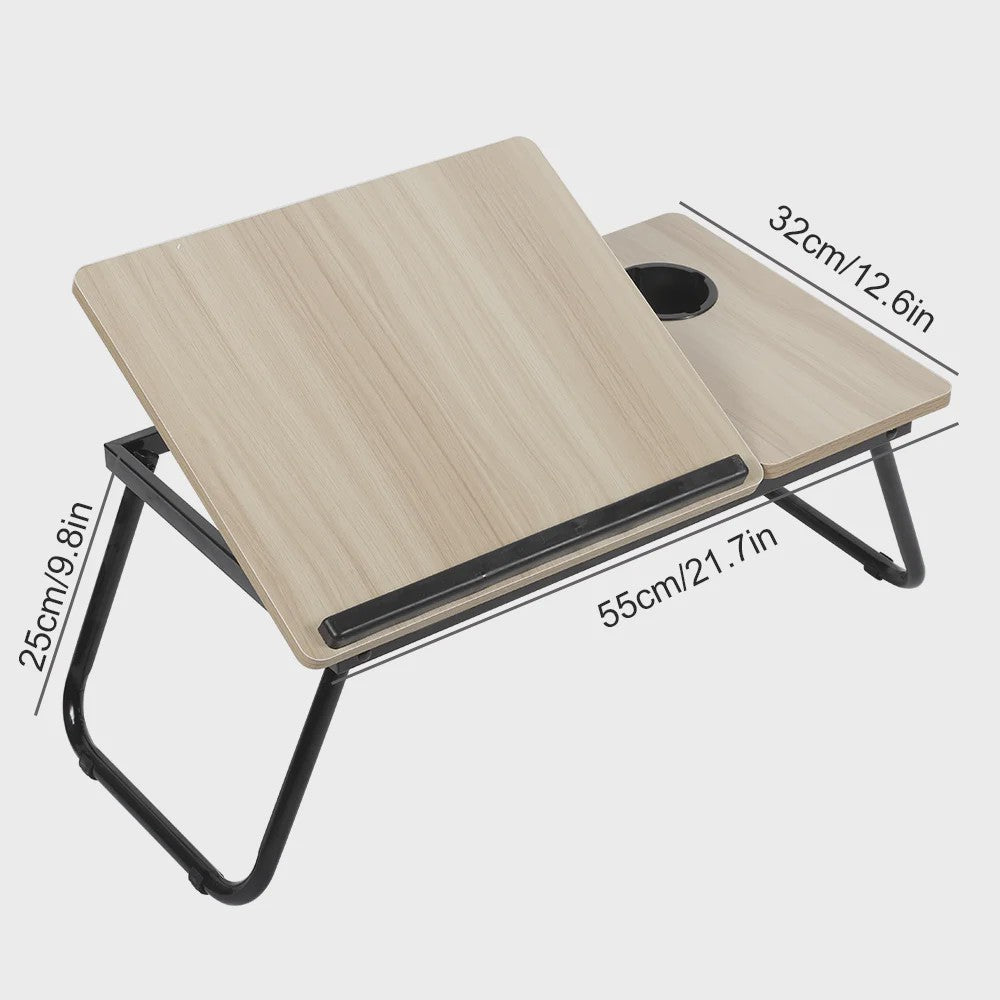 Opklapbare Laptoptafel voor Bed & Bank - In Hoogte Verstelbaar met Bekerhouder