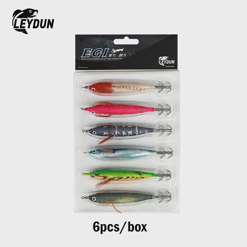 Leydun EGI Vis Lokaas Set: 6x 110mm Luminous & UV Coating Shrimp Jigs