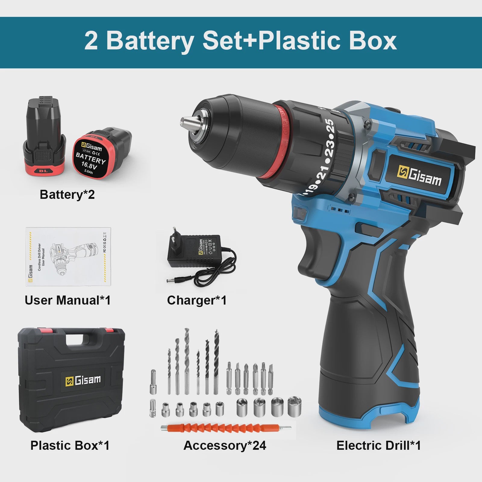 Gisam 95NM Brushless Elektrische Klopboormachine 3-in-1 Accu Schroefmachine