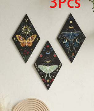 Unieke Houten Wanddecoratie Ruit Vlinder Maan Ster - Scandinavische Stijl