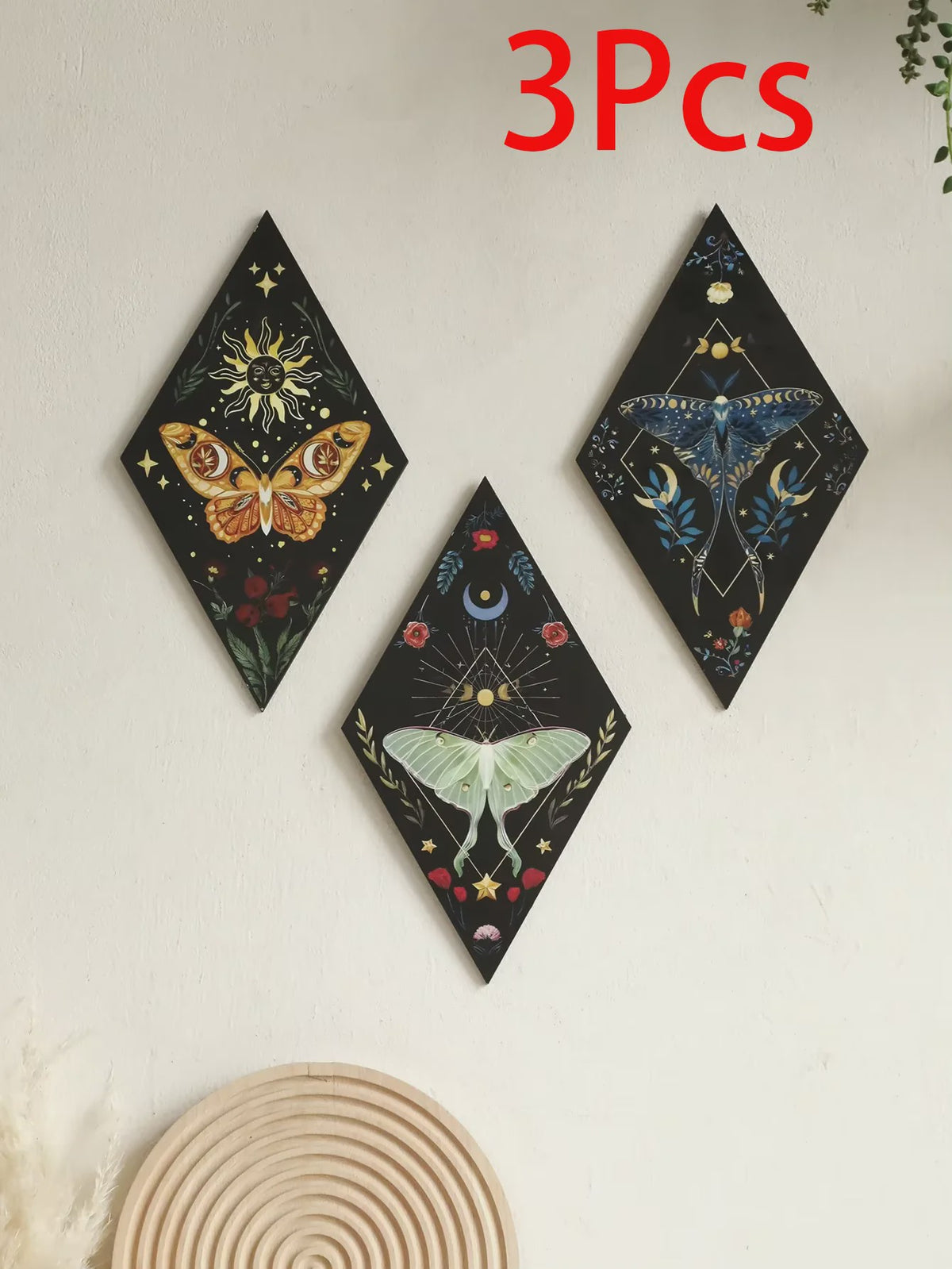 Unieke Houten Wanddecoratie Ruit Vlinder Maan Ster - Scandinavische Stijl