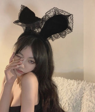 Luxe Bunny Oor Hoofdband met Kant en Bijpassend Oogmasker - Sexy Accessoire