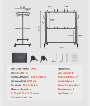 Stoelkar met Wielen | Opslag voor 84 Stoelen of 12 Tafels | 800LBS Capaciteit