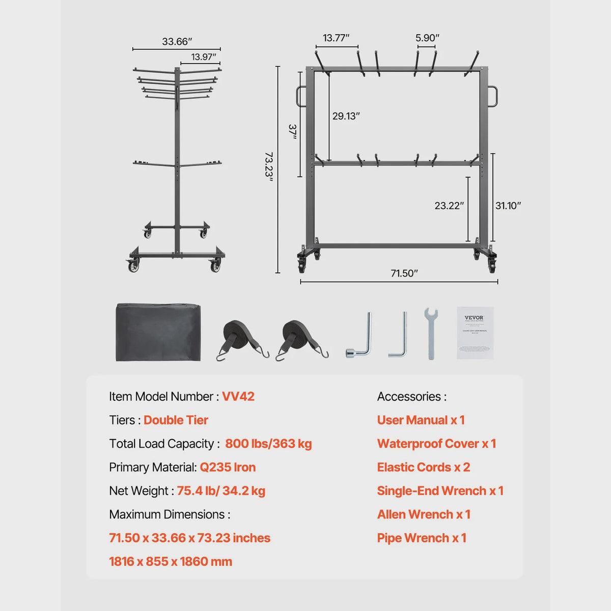 Stoelkar met Wielen | Opslag voor 84 Stoelen of 12 Tafels | 800LBS Capaciteit