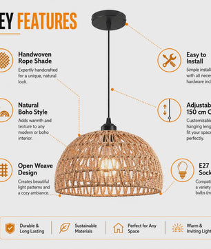 SediaXL Rotan Hanglamp Boho Stijl 30cm - Woven Paper Rope Plafondlamp
