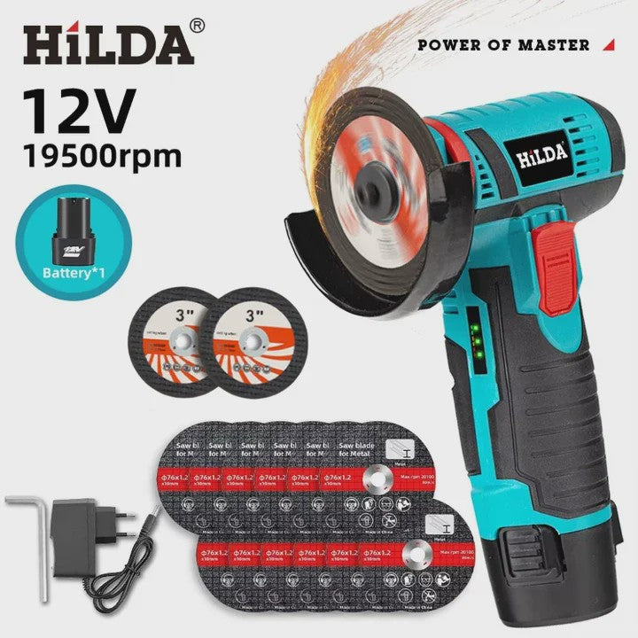 HILDA 12V Mini Haakse Slijper - Snoerloos, Oplaadbaar voor Slijpen, Polijsten & Snijden