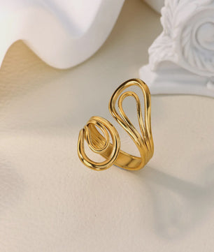 Gouden Ringen Dames - Roestvrij Staal Chunky Open Ringen Vintage Geometrisch Design