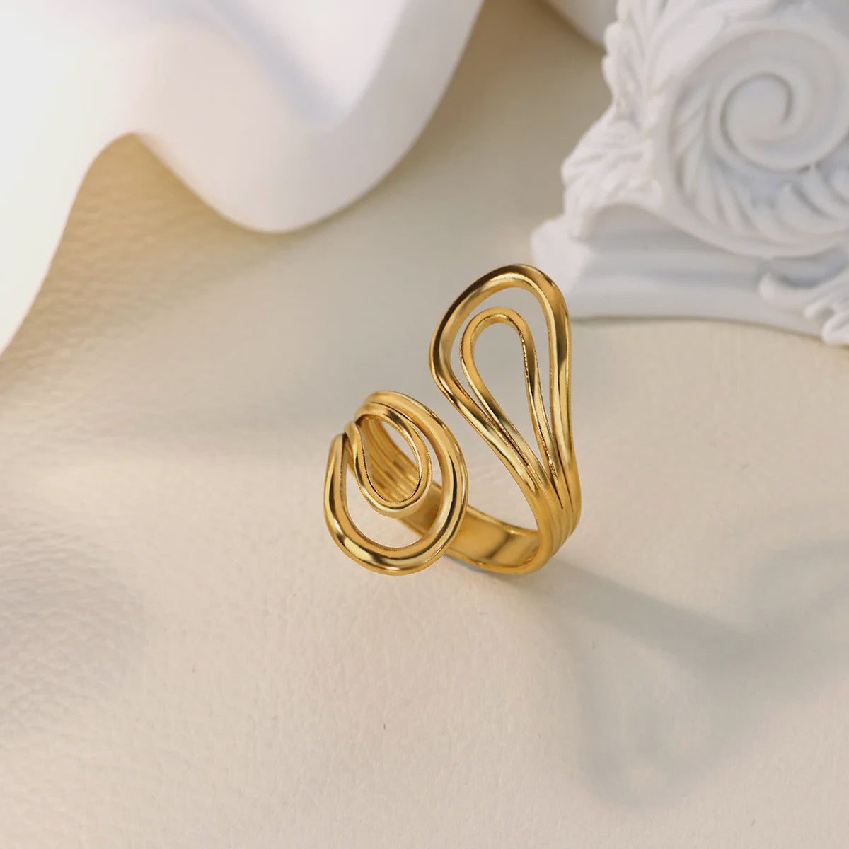 Gouden Ringen Dames - Roestvrij Staal Chunky Open Ringen Vintage Geometrisch Design