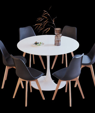 Nordic Ronde Eetkamertafel met 6 Stoelen - Stijlvol en Comfortabel