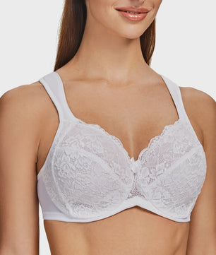 Comfortabele Volledige Dekking Minimizer BH met Kant en Gewatteerde Bandjes - Plus Size