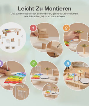 Montessori Houten Muziektafel 7-in-1 voor Kinderen - Xylofoon, Trommel & Meer