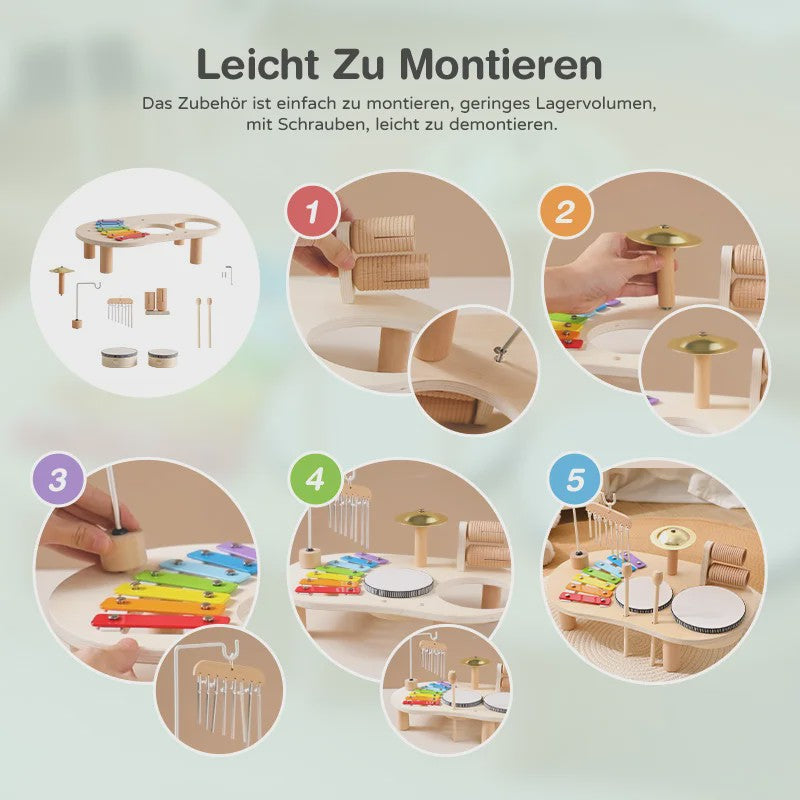 Montessori Houten Muziektafel 7-in-1 voor Kinderen - Xylofoon, Trommel & Meer