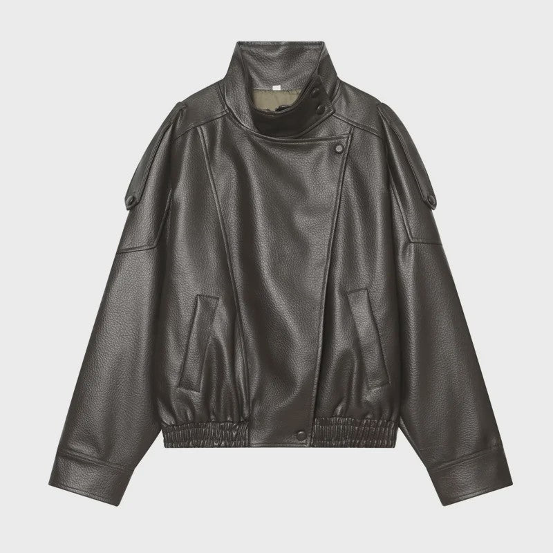 Chique Dames Faux Leren Jas - Veelzijdige Lange Mouwen Jas voor Herfst & Winter